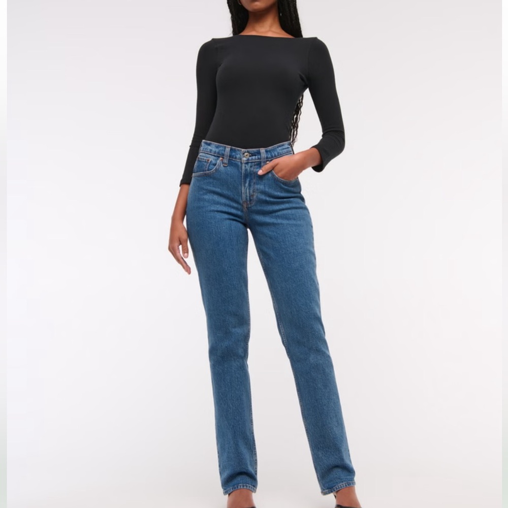 Abercrombie & Fitch Dark Marble Curve Love Mid Rise 90s Straight Jean